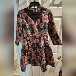 Floral Pink, Green and Black Dress